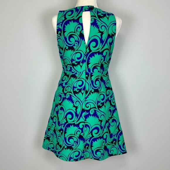 J Crew Womens Vineyard Jacquard A Line Dress Blue Green Sleeveless size 2 - Picture 5 of 11